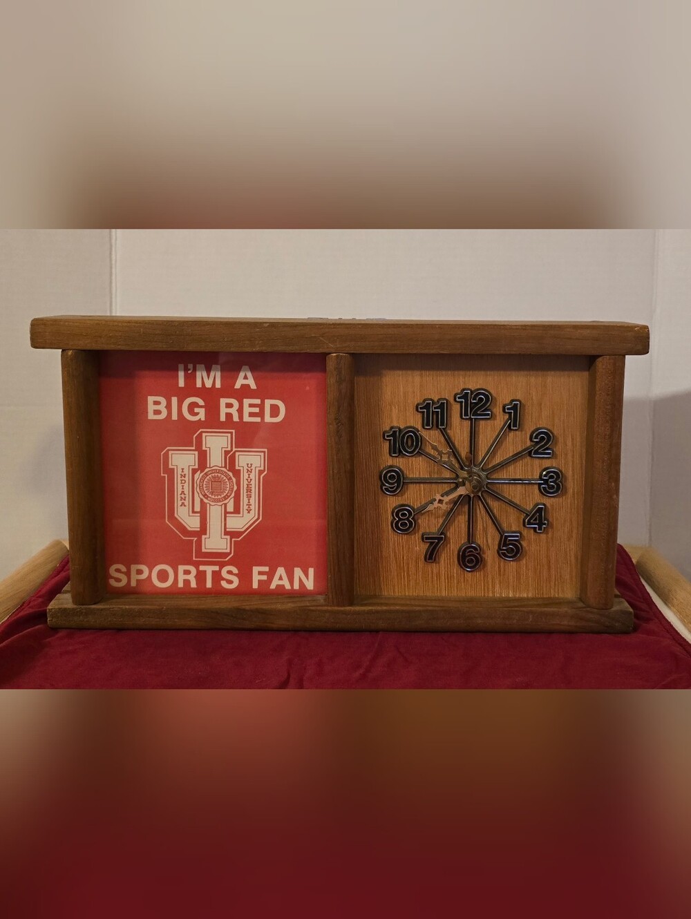 Vintage 1988 Indiana University Hoosiers Wood Mantel / Wall Clock IU Basketball